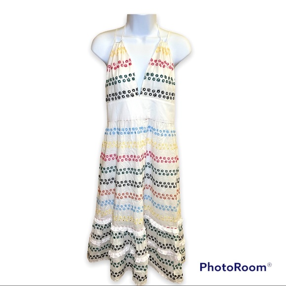 White Halter Embroidered Summer Dress - Picture 6 of 7